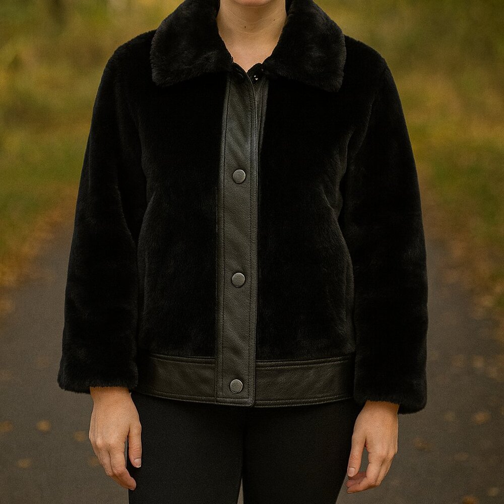 Avec Les Filles Faux Leather & Plush Coat • Size S • Vegan + Cozy